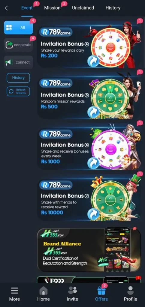 This image shows events, missions, and daily collections on 786KO Game.