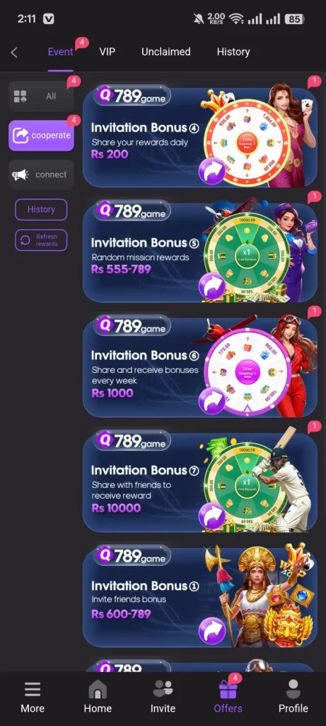 Q789 Daily Bonus and Rewards Dashboard.