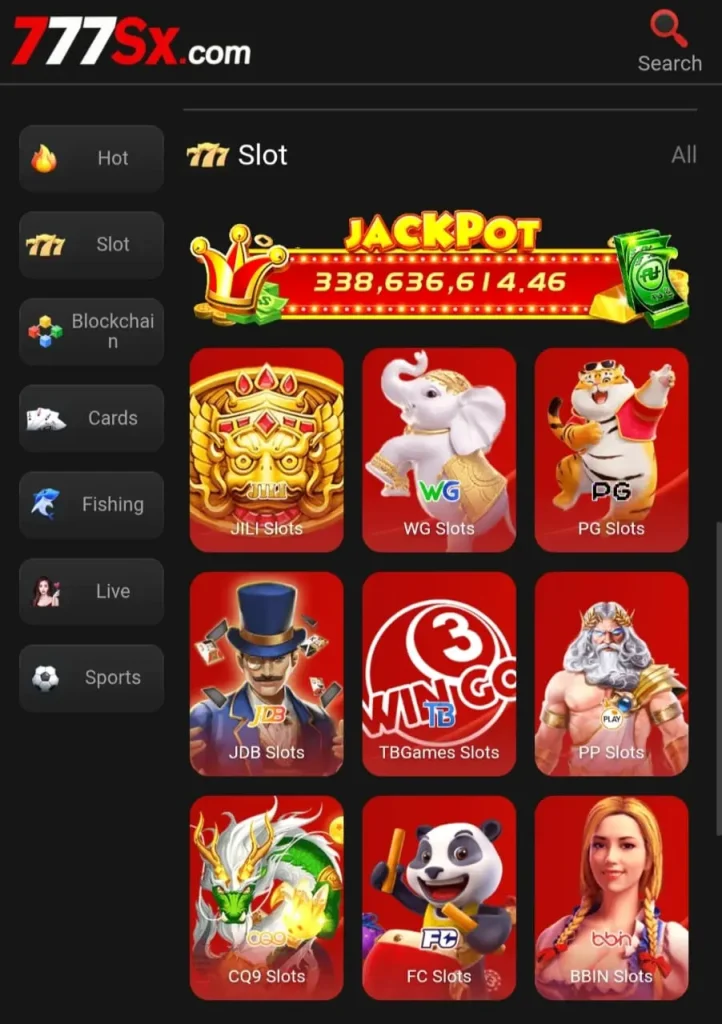 The 777SX Game image shows a list of available games.