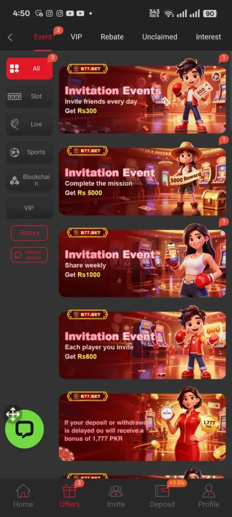 B77 Bet Game Daily Rewards image.