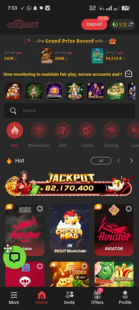 X92BET Game interface screenshot image