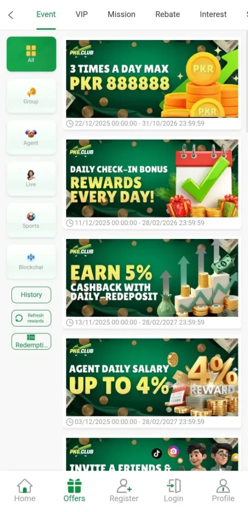 Daily Bonuses in PK6 Game