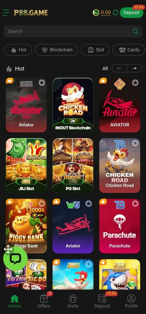 P888 Game interface screenshot image