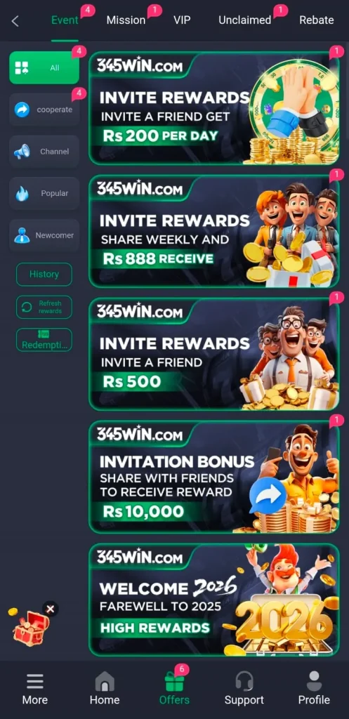 Invite 1 friend and get 600 money rewards in 345WIN Game